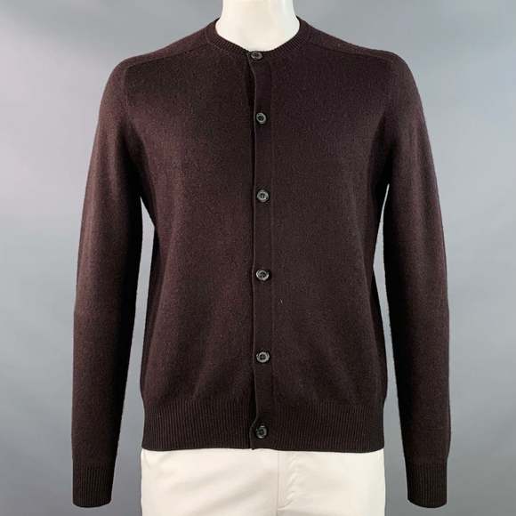 PRADA Brown Knit Cashmere Blend Crew Neck Cardigan